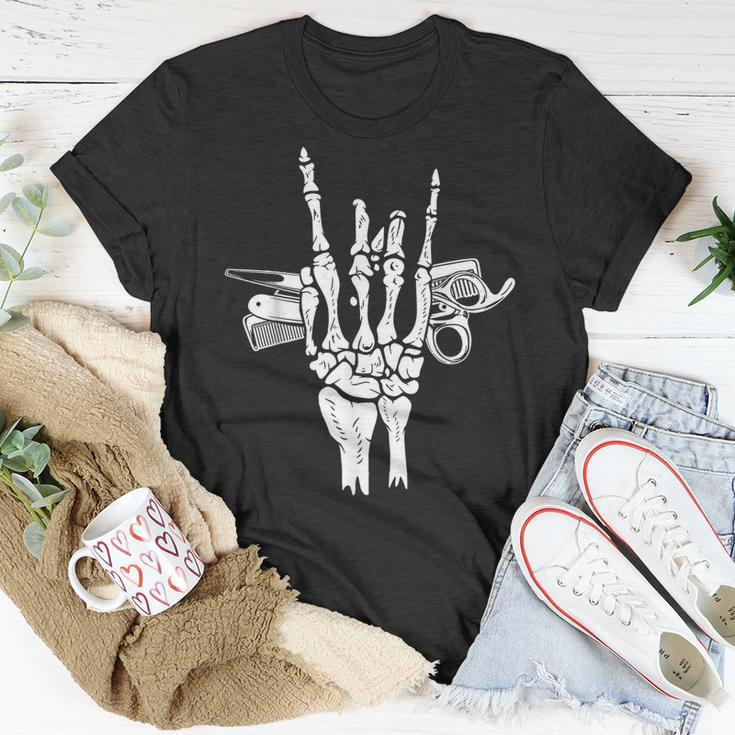Rock Hand Skeleton Barber Hairstylist Hairdresser Halloween T-Shirt Unique Gifts