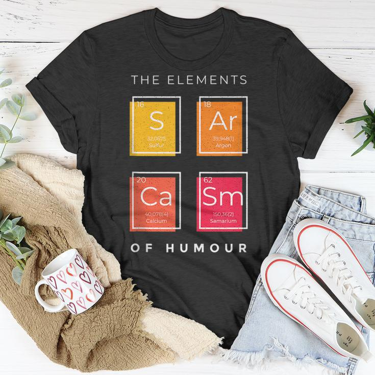 Sarcasm The Elements Of Humor Periodic Table Chemistry Funny Unisex T-Shirt Unique Gifts