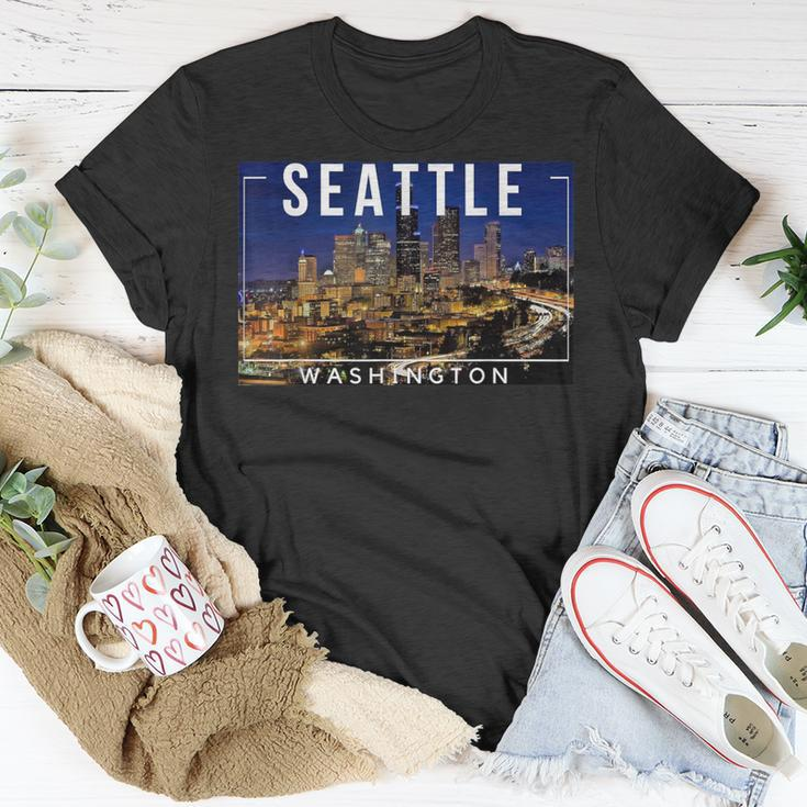 Seattle Washington Skyline Space Needle Mount Rainier T-Shirt Unique Gifts
