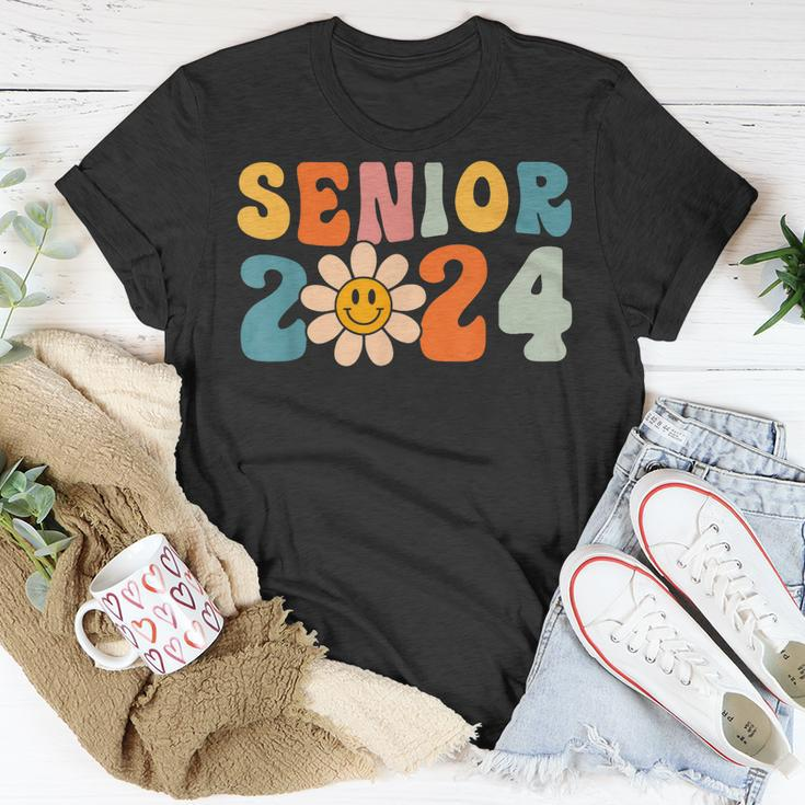 Senior 2024 Groovy Retro Happy Last Day Of School Graduation Unisex T-Shirt Unique Gifts