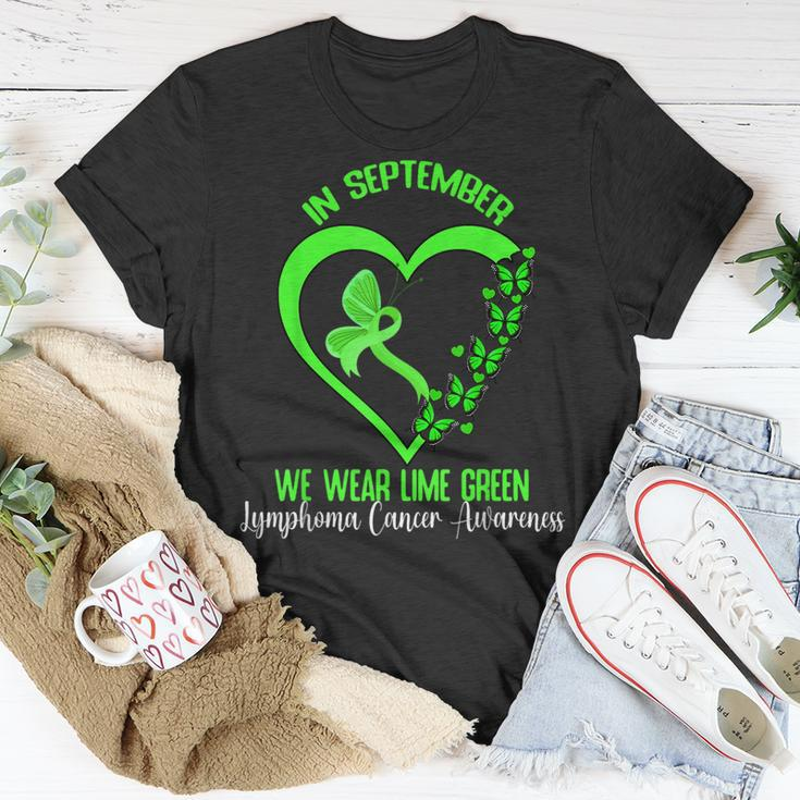 In September We Wear Green Ribbon Lymphoma Cancer Awareness T-Shirt Funny Gifts