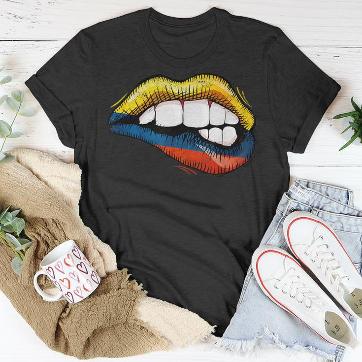 Sexy Biting Lips Colombia Flag Colombian Pride T-Shirt Unique Gifts