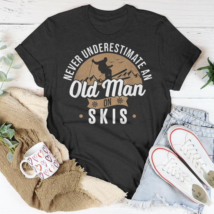 Skiing Skier Never Underestimate An Old Man On Skis T-Shirt Unique Gifts