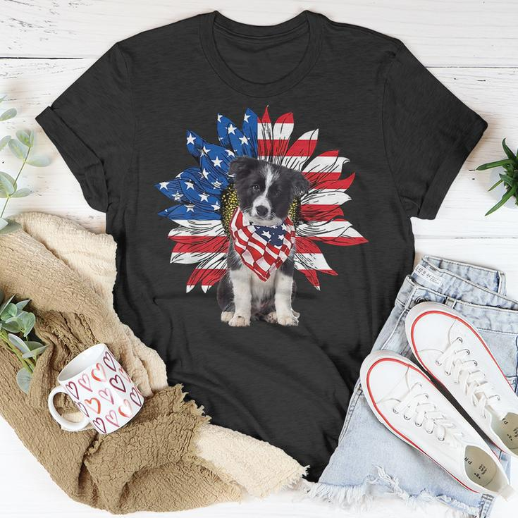 Sunflower American Flag Border Collie 4Th Of July Pratioctic Unisex T-Shirt Unique Gifts