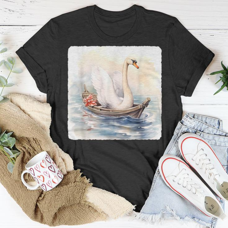 Swan Riding A Paddle Boat Concept Of Swan Using Paddle Boat T-Shirt Unique Gifts