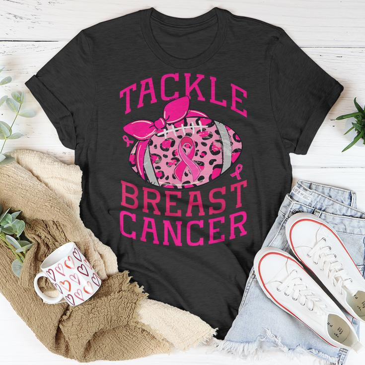 Tackle Breast Cancer Awareness Football Pink Ribbon Leopard T-Shirt Unique Gifts