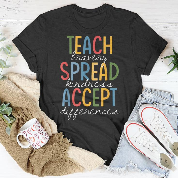 Teach Bravery Spread Kindness Accept Differences Autism Unisex T-Shirt Funny Gifts