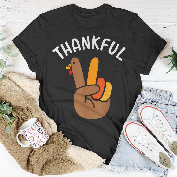 Thankful Peace Hand Sign For Thanksgiving Turkey Dinner T-Shirt Funny Gifts