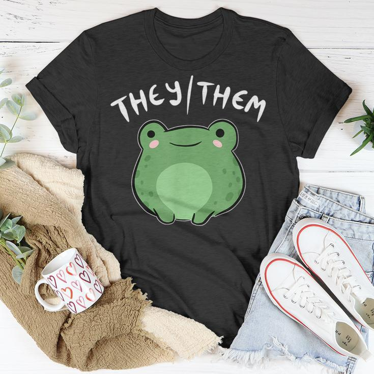 They Them Pronouns Frog Cute Nonbinary Queer Aesthetic Unisex T-Shirt Unique Gifts