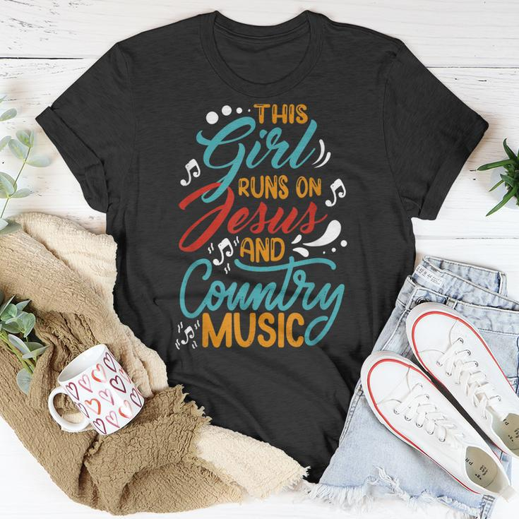 This Girl Runs On Jesus And Country Music Hat Cowgirl Guitar Unisex T-Shirt Unique Gifts