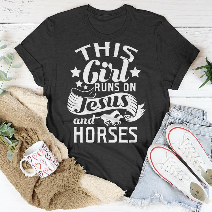 This Girl Runs On Jesus Horses Cowgirl Horse RidingUnisex T-Shirt Unique Gifts
