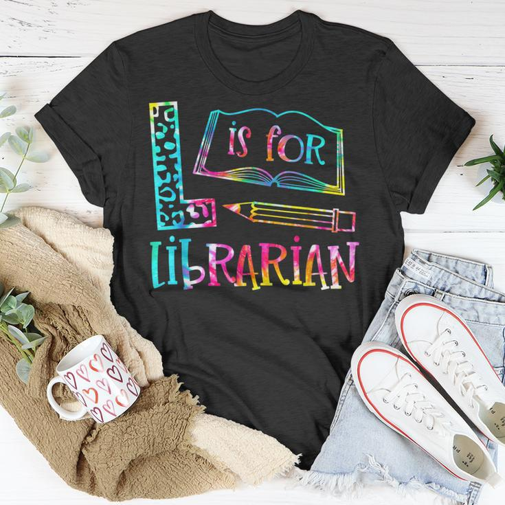 Tie Dye L Is For Librarian Funny Librarian Back To School Unisex T-Shirt Unique Gifts