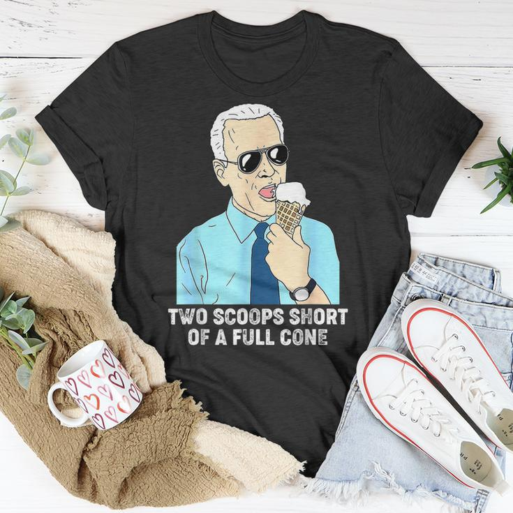 Two Scoops Short Of A Full Cone Funny Biden Eating Ice Cream Unisex T-Shirt Unique Gifts