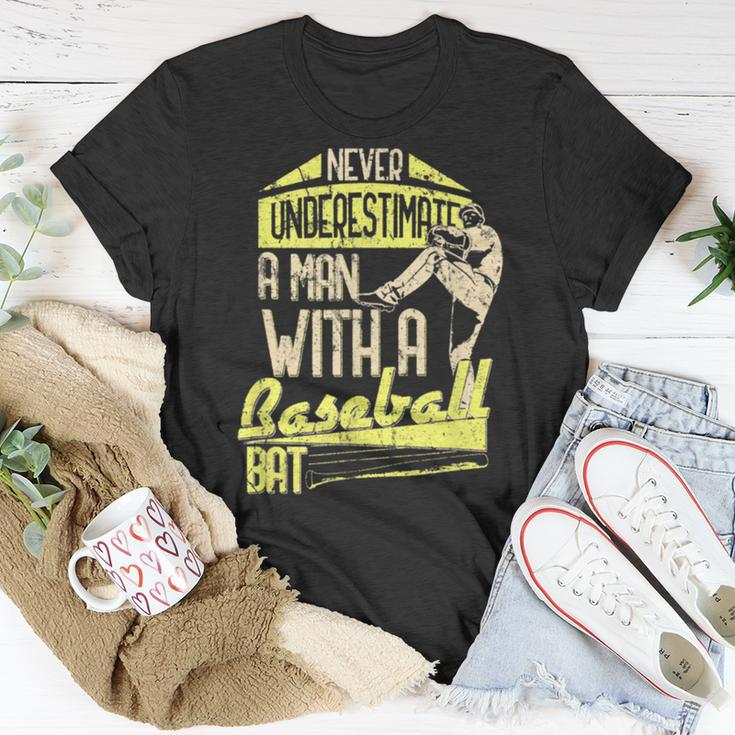 Never Underestimate A Man With A Baseball Bat Hitter T-Shirt Unique Gifts