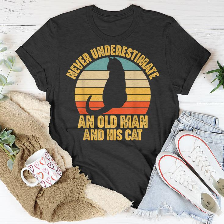 Never Underestimate An Old Man And His Cat Lover T-Shirt Unique Gifts