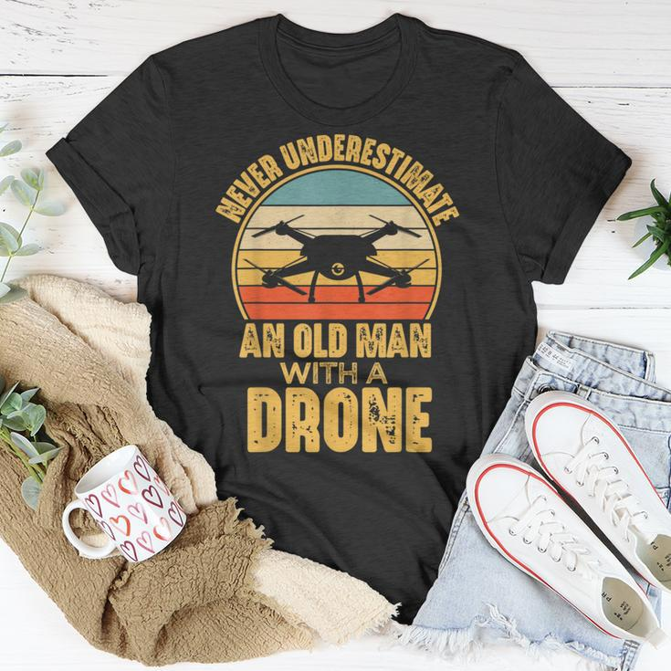 Never Underestimate An Old Man With A Drone Quadcopter T-Shirt Unique Gifts