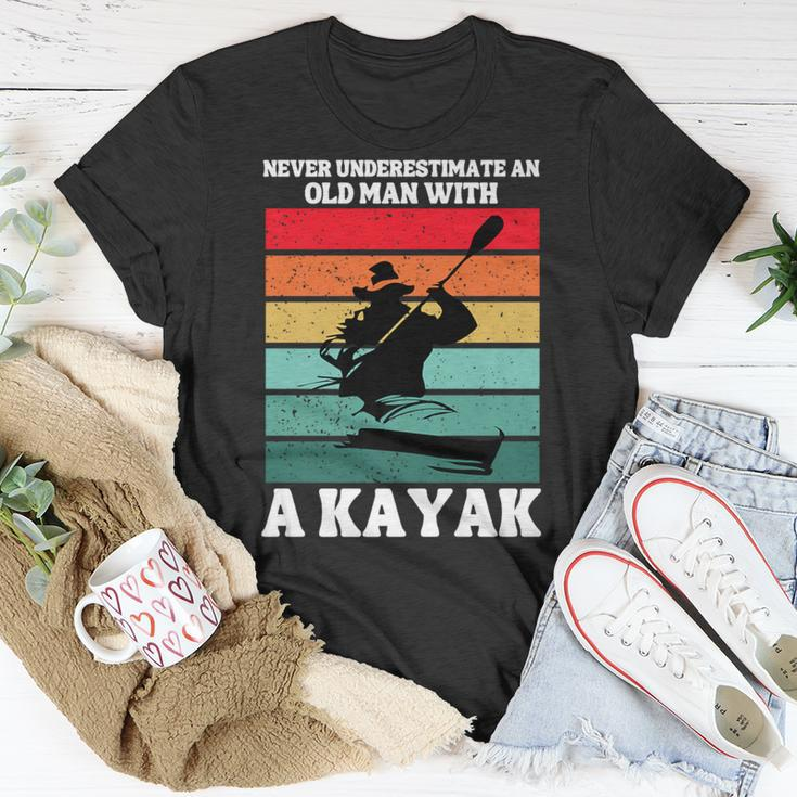 Never Underestimate An Old Man With A Kayak Vintage Canoe T-Shirt Funny Gifts
