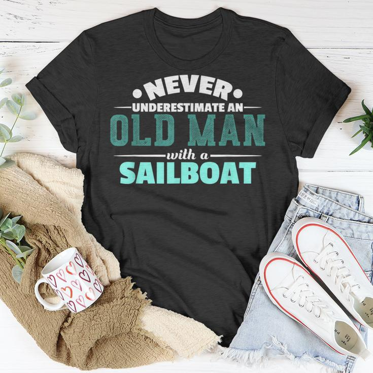 Never Underestimate An Old Man Sailboat Boat Sailing T-Shirt Unique Gifts