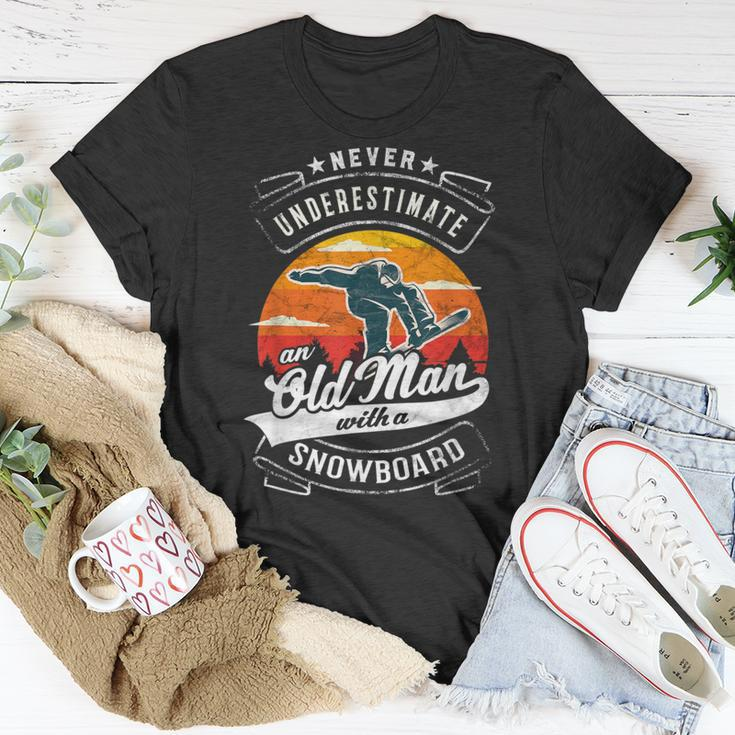Never Underestimate An Old Man With A Snowboard Dad Granpa T-Shirt Unique Gifts