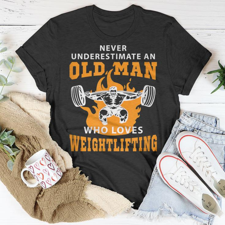Never Underestimate An Old Man Weightlifting T-Shirt Unique Gifts