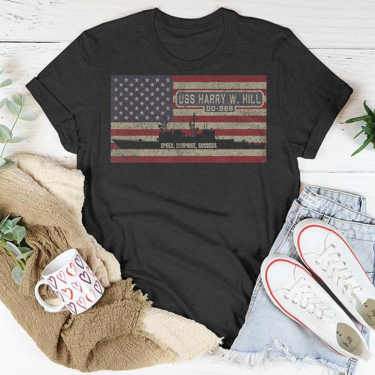 Uss Harry W Hill Dd-986 Destroyer Ship Usa American Flag T-Shirt Unique Gifts