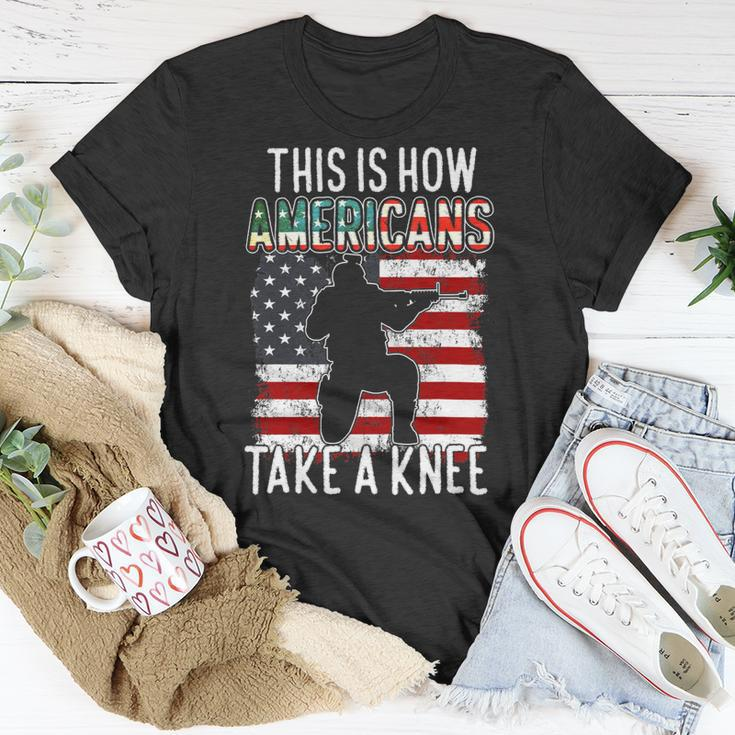 Veteran Vets This Is How Americans Take A Knee Funny Gift Veteran Day 24 Veterans Unisex T-Shirt Unique Gifts