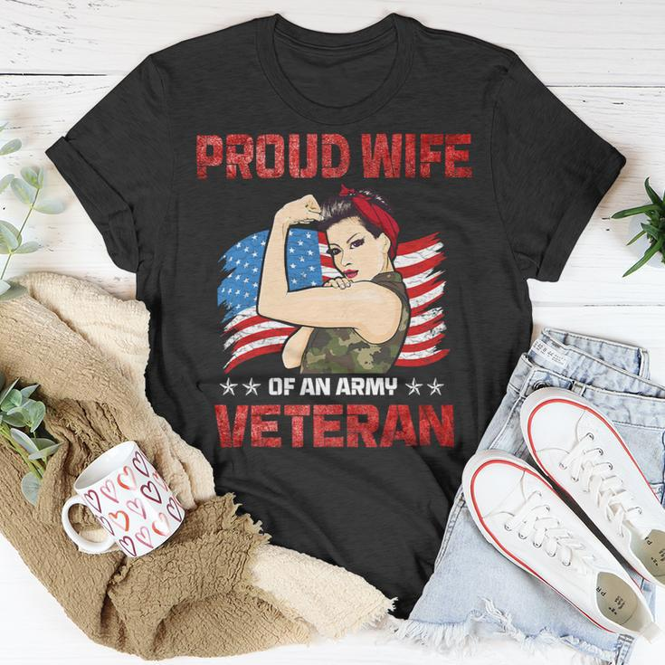 Veteran Vets Womens 4Th Of July Celebration Proud Wife Of An Army Veteran Spouse Veterans Unisex T-Shirt Unique Gifts