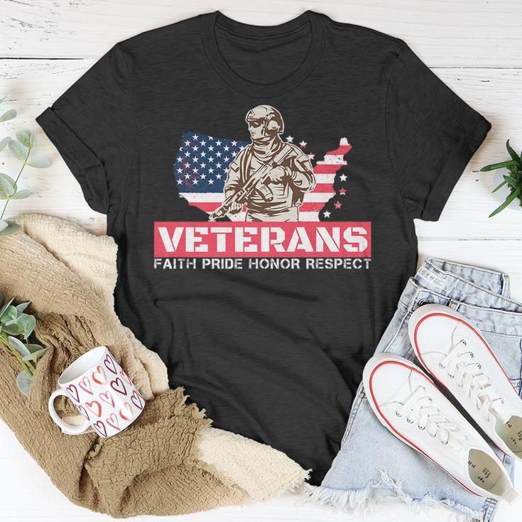Veterans Faith Pride Honor Respect Patriotic Veteran Unisex T-Shirt Unique Gifts
