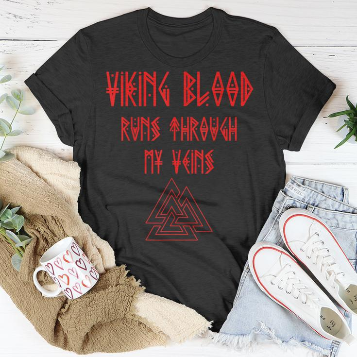 Viking Blood Runs Through My Veins Viking Runes T-Shirt Funny Gifts