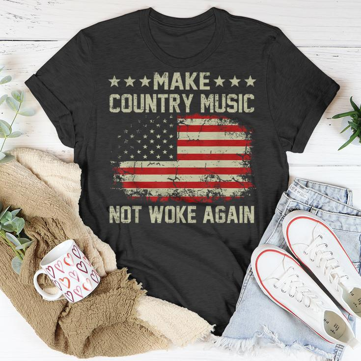 Vintage Make Country Music Not Woke Again American Flag Unisex T-Shirt Unique Gifts