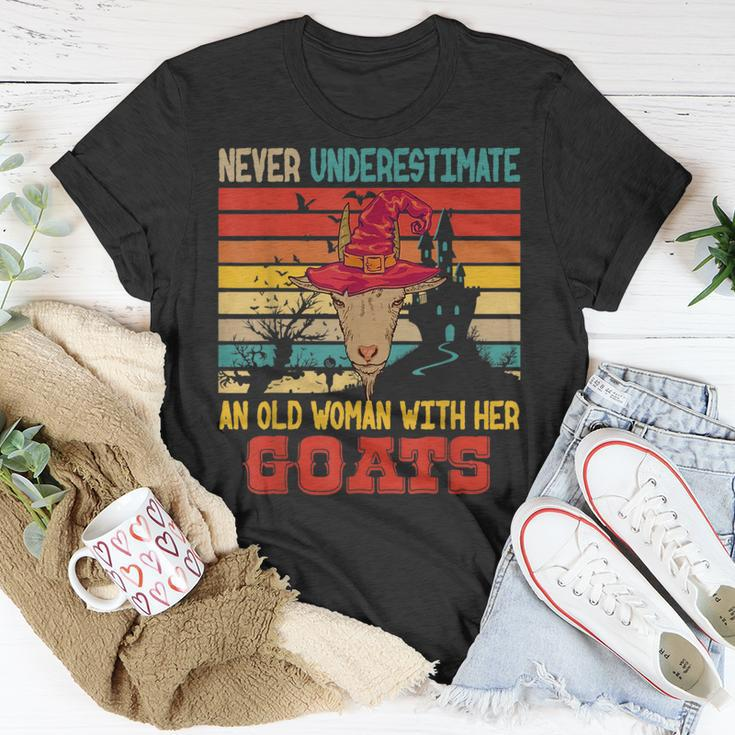 Vintage Never Underestimate An Old Woman With Her Goats Unisex T-Shirt Funny Gifts