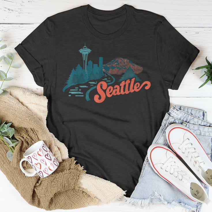 Vintage Retro Seattle Skyline And Nature Landscape T-Shirt Unique Gifts
