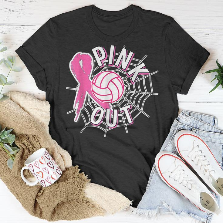 Volleyball Pink Out Pink Ribbon Breast Cancer Awareness T-Shirt Funny Gifts