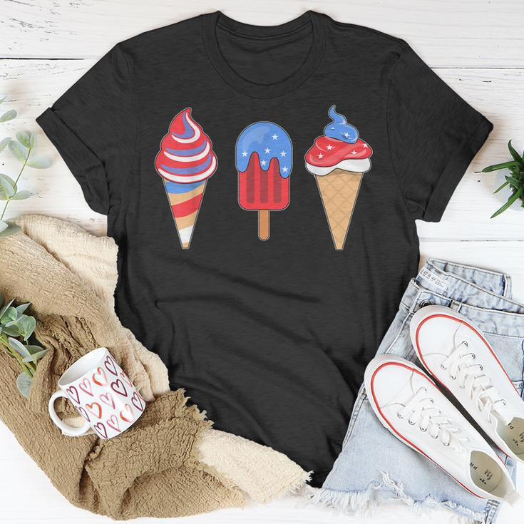 White Red Blue Ice Cream American Flag 4Th Of July Unisex T-Shirt Unique Gifts