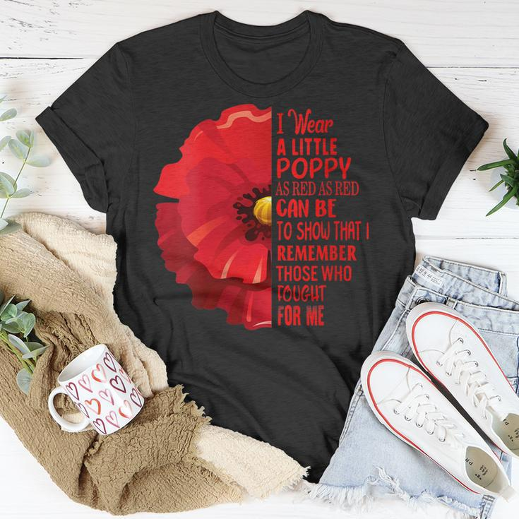 Womens Veterans Day Lest We Forget Red Poppy Flower Usa Memorial Unisex T-Shirt Unique Gifts