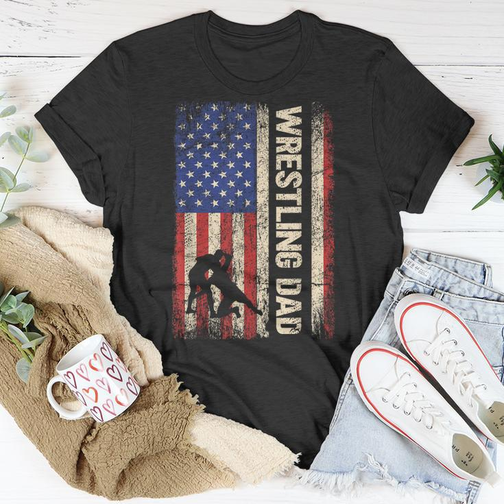 Wrestling Dad Usa American Flag Wrestle Men Fathers Day Unisex T-Shirt Unique Gifts