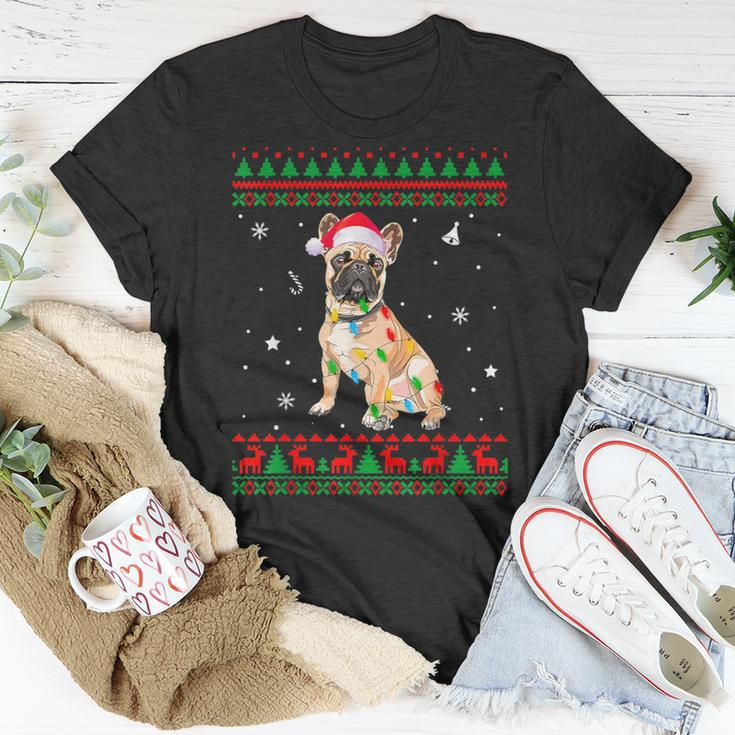 Xmas Ugly Sweater Christmas Lights French Bulldog Dog Lover T-Shirt Unique Gifts