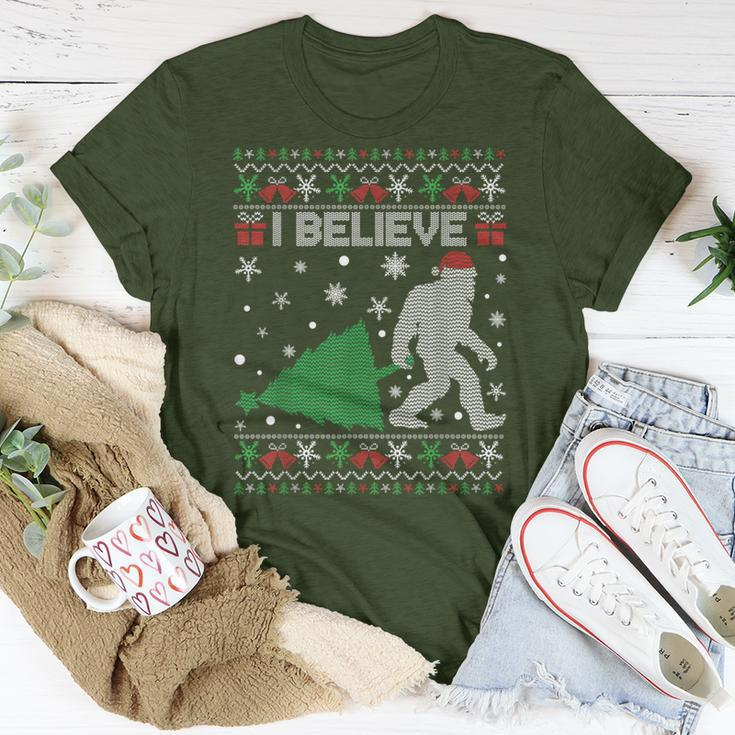 I Believe Big Foot Sasquatch Ugly Christmas Holiday T-Shirt Funny Gifts
