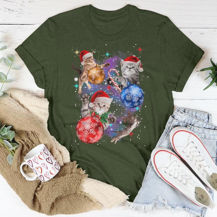 Cute Christmas Cats In Space Ornaments Graphic T-Shirt Unique Gifts