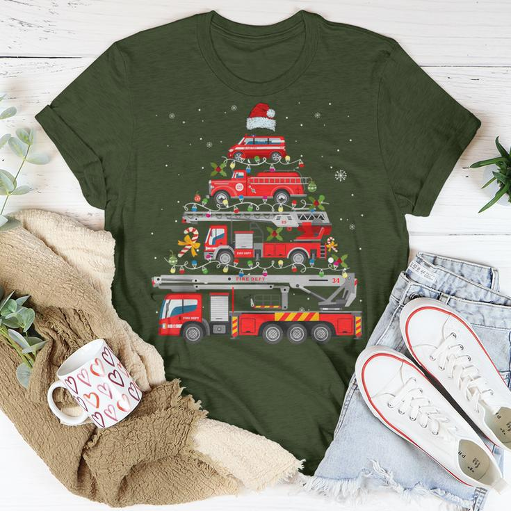 Firefighter Fire Truck Christmas Tree Lights Santa Fireman T-Shirt Funny Gifts