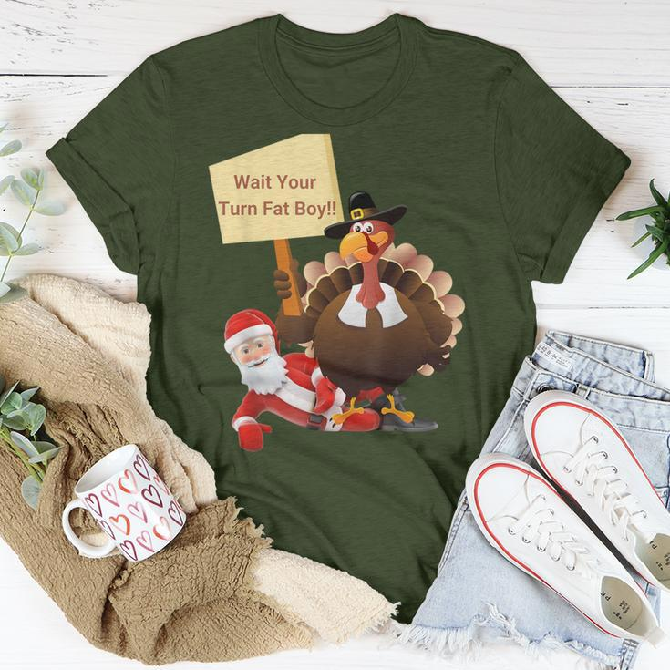 Thanksgiving Wait Your Turn Fat Boy Santa Turkey T-Shirt Funny Gifts