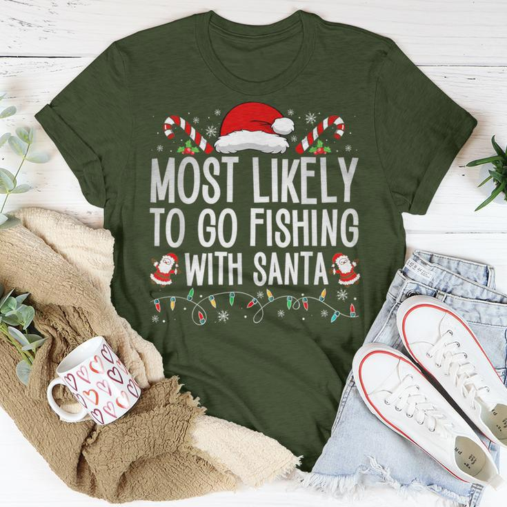 Most Likely To Go Fishing With Santa Fishing Lover Christmas T-Shirt Funny Gifts