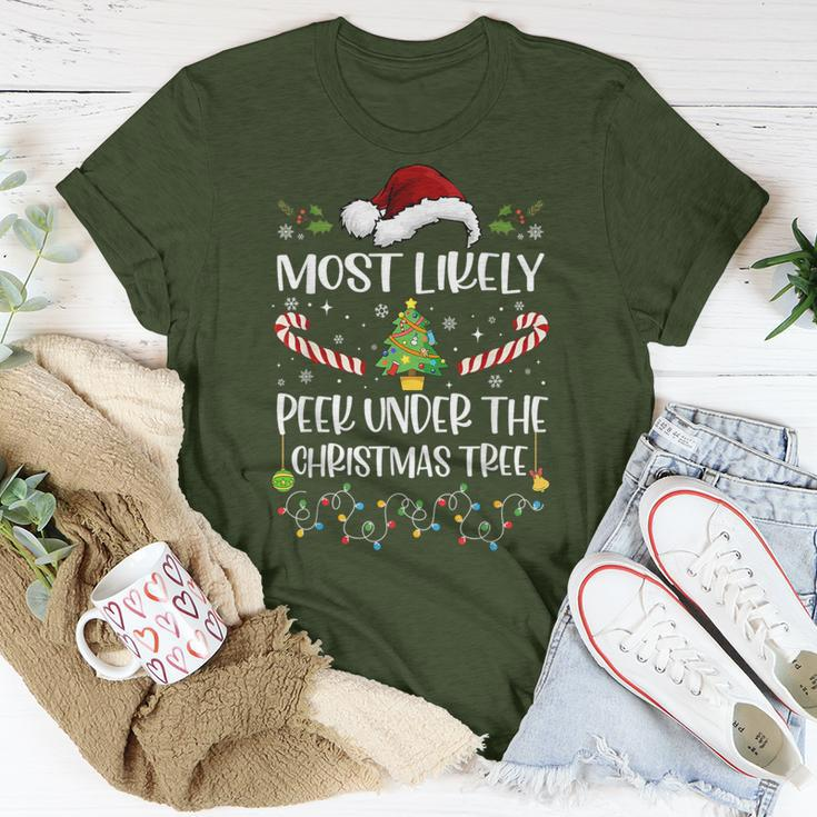 Most Likely To Peek Under The Christmas Tree Christmas T-Shirt Funny Gifts