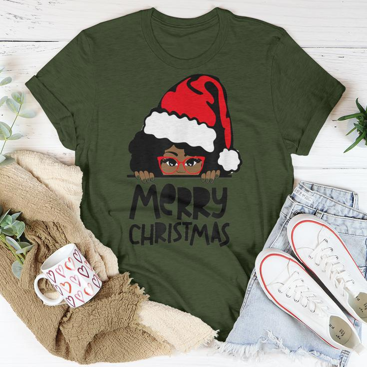That Melanin Christmas Mrs Claus Santa Black Peeking Claus T-Shirt Unique Gifts