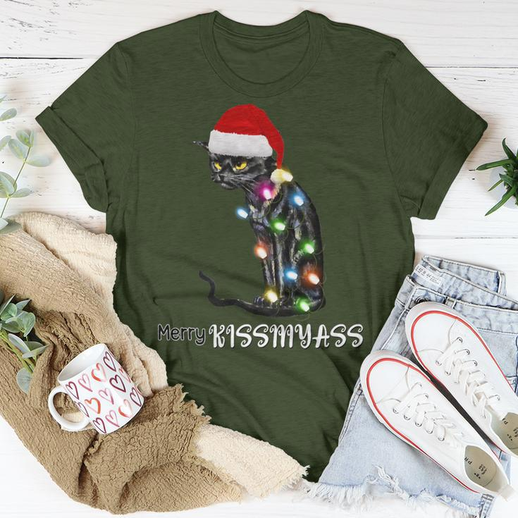 Merry Kissmyass Cat Christmas Lights T-Shirt Unique Gifts