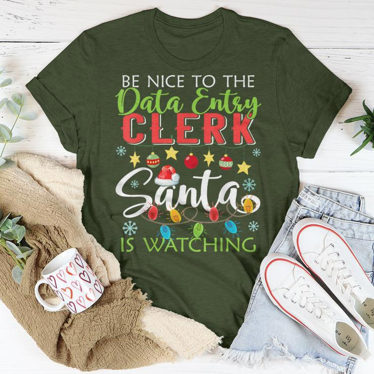 Be Nice To The Data Entry Clerk Santa Is Watching Christmas T-Shirt Unique Gifts