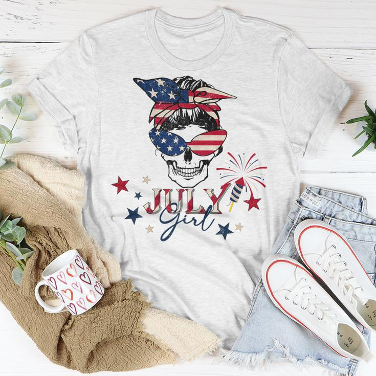 4Th Of July 2023 Messy Bun July Girl Patriotic All American Unisex T-Shirt Unique Gifts