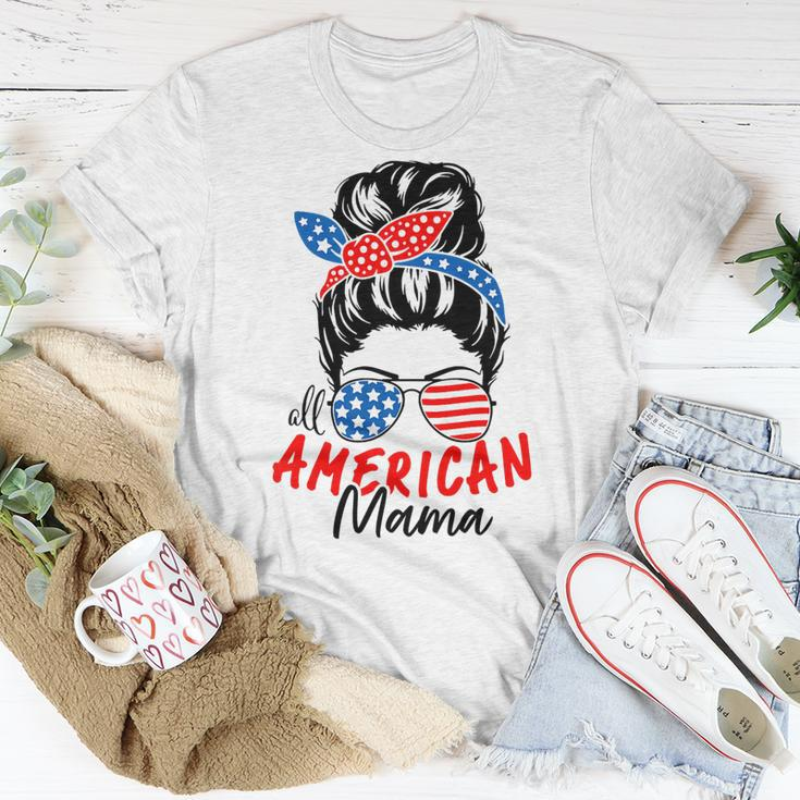 4Th Of July 2023 Messy Bun Patriotic All American Mama Gifts Unisex T-Shirt Unique Gifts