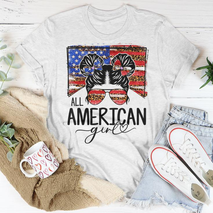 All American Girls 4Th Of July Messy Bun Leopard Patriotic Unisex T-Shirt Unique Gifts