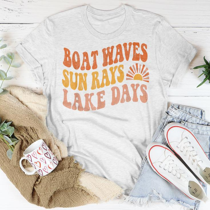 Boat Waves Sun Rays Lake Days Cute Retro 70S Summer Vacation Unisex T-Shirt Unique Gifts